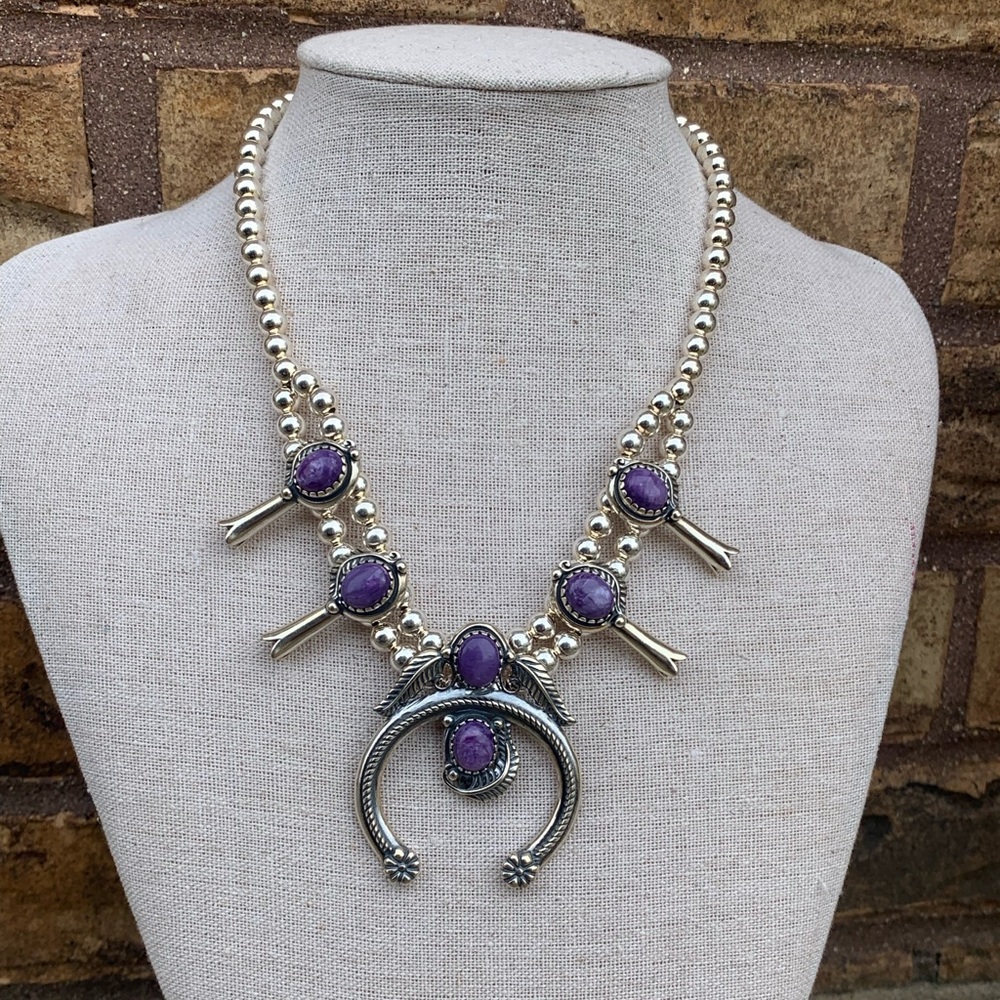 RARE Carolyn Pollack Silver Bead Necklace with Purple Charoite Stones